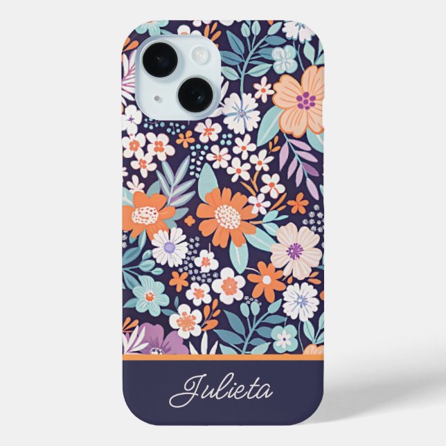 Coques Case-Mate iPhone Nom de script de motif floral luxuriant botanique (Verso)