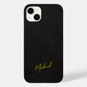 Coque Case-Mate iPhone Nom de script de signature de cuir noir or