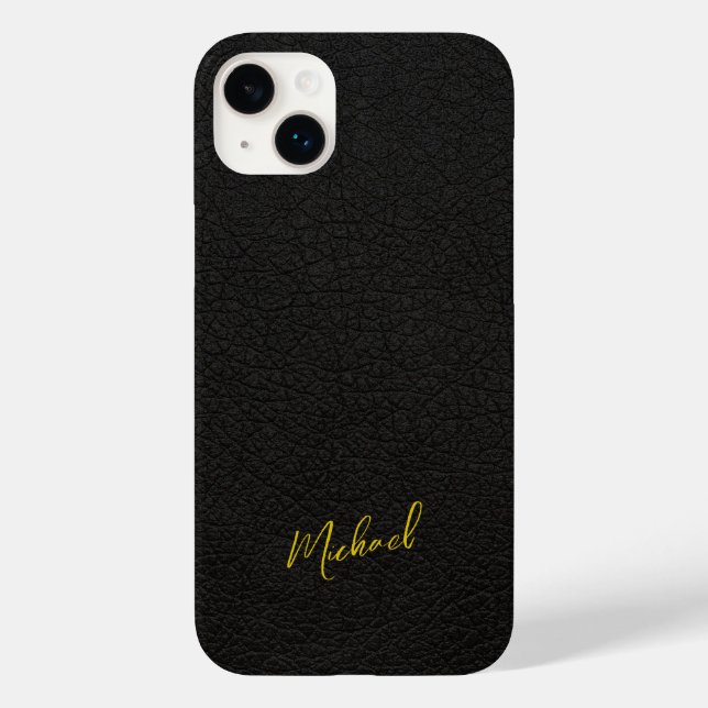 Coques Case-Mate iPhone Nom de script de signature de cuir noir or (Verso)