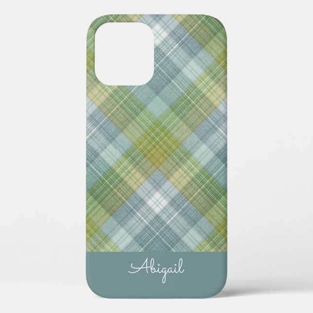 Coques Case-Mate iPhone Nom de script élégant turquoise Plaid (Verso)
