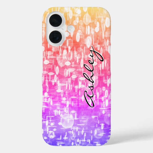 Coques Case-Mate iPhone Nom de script sur sequins arc-en-ciel  (Verso)
