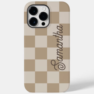 Coque Case-Mate iPhone Nom de script Taupe Beige Checkers