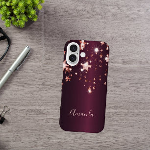 Coque Pour iPhone 16 Nom des étoiles d'or rose de Bourgogne