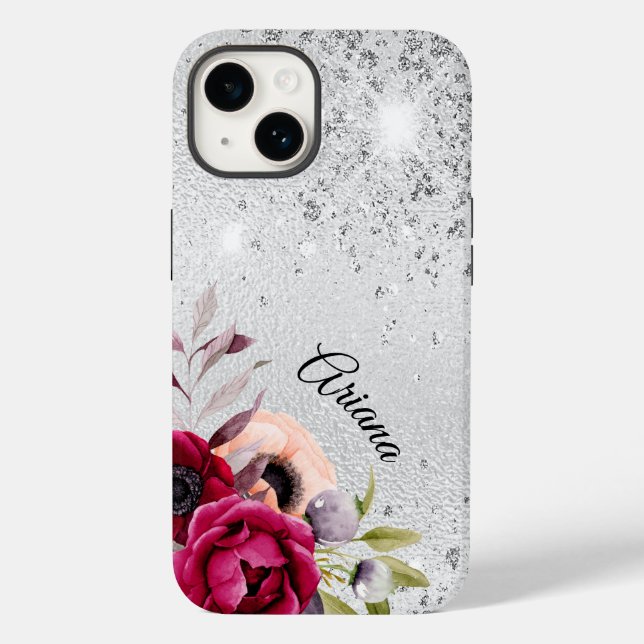 Coques Case-Mate iPhone Nom des fleurs bourguignonnes argentées (Verso)