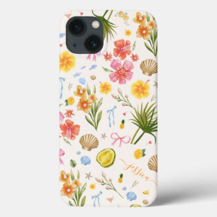 Case-Mate iPhone Case Nom des fleurs et des coquillages côtiers tropicau