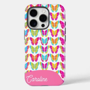 Coque iPhone 16 Pro Nom des papillons arc-en-ciel mignon de la fille M