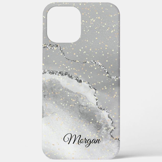 Coques Case-Mate iPhone Nom DIY Black & White Agate argentée et Étoiles do (Verso)