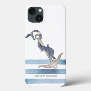 Case-Mate iPhone Case Nom du bateau nautique, Ancre Dauphin Stripes
