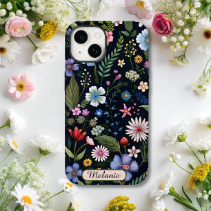 Coque Case-Mate iPhone Nom du Fleur sauvage Floral Noir mignon
