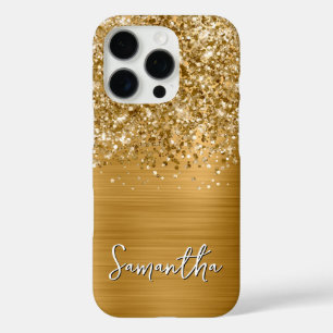 Coque iPhone 16 Pro Nom du glamour doré Glittery