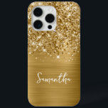 Coque Case-Mate iPhone Nom du glamour doré Glittery<br><div class="desc">Customisez le script de style manuscrit moderne pour créer votre propre coque pour votre nouveau téléphone. Ajoutez une initiale de monogramme pour créer une combinaison initiale de prénom. Fille fausse parties scintillant d'or sur une feuille de métal brossé look arrière - plan. Le papier métallique, les étincelles et la parties...</div>