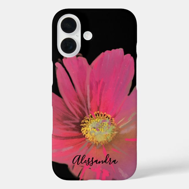Coques Case-Mate iPhone Nom du monogramme Aquarelle florale Noir Rouge Élé (Verso)