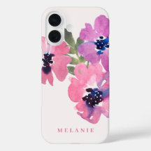 Nom du monogramme Aquarelle moderne Pink Floral