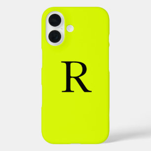 Coque Pour iPhone 16 Nom du monogramme Chartreuse jaune néon