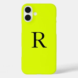 Coque Pour iPhone 16 Plus Nom du monogramme Chartreuse jaune néon