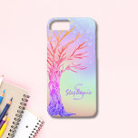 Case-Mate iPhone Case Nom du monogramme Couleurs arc-en-ciel Fille<br><div class="desc">Cette jolie mallette téléphonique est décorée d'un arbre coloré et d'un arrière - plan couleur unicorne arc-en-ciel avec parties scintillant étoiles brillantes. Arbre de mosaïque d'origine © Michele Davies.</div>