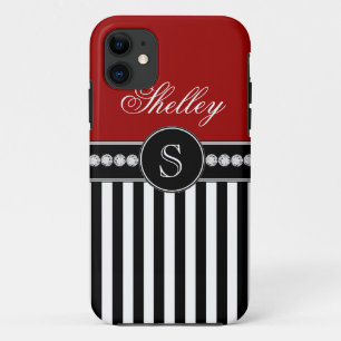 Etui iPhone Case-Mate Nom du monogramme de la fille Red Black Stripes