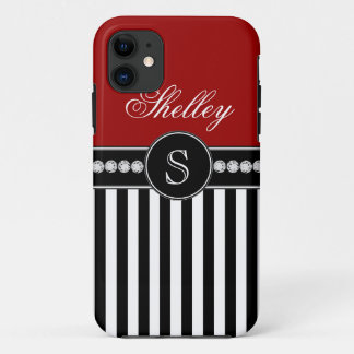 Etui iPhone Case-Mate Nom du monogramme de la fille Red Black Stripes