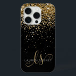 Coque Case-Mate iPhone Nom du monogramme de la Parties scintillant d'or<br><div class="desc">Glam Gold Parties scintillant Élégant coque iphone Monogramme. Personnalisez facilement ce design branché de boîtier de téléphone chic avec une élégante parties scintillant dorée brillante sur un arrière - plan noir. Le design comprend votre monogramme manuscrit avec de jolis tourbillons et nom.</div>