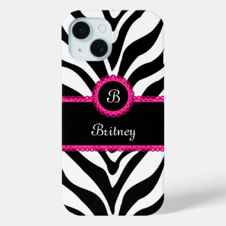 Coque Pour iPhone 15 Nom du monogramme d'impression Zebra