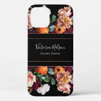 Nom du monogramme Élégant Floral Rustique Noir