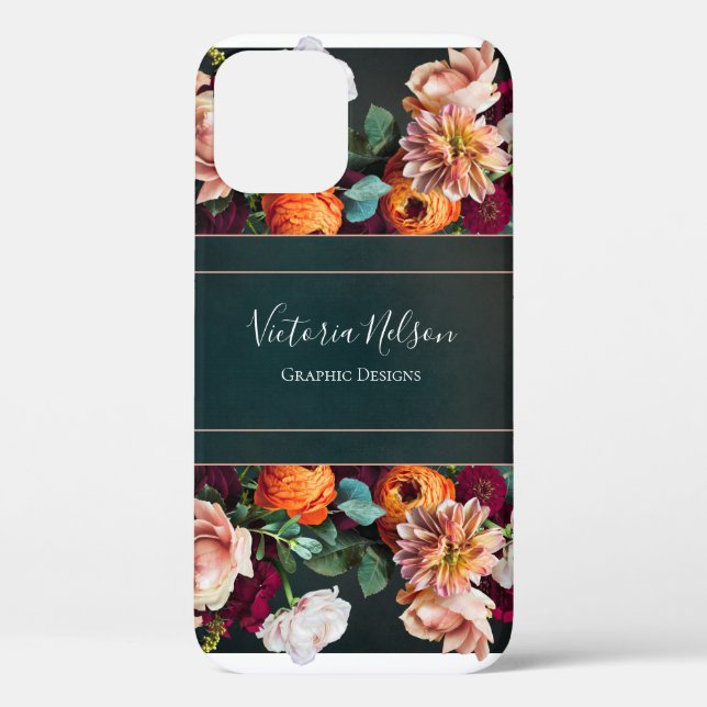 Coques Case-Mate iPhone Nom du monogramme Élégant Floral Rustique Noir Coq (Verso)
