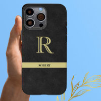 Nom du monogramme en cuir noir Or