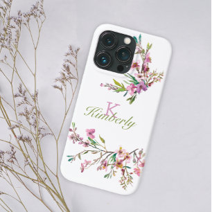 Case-Mate iPhone Case Nom du monogramme floral de fleurs de cerisier ros