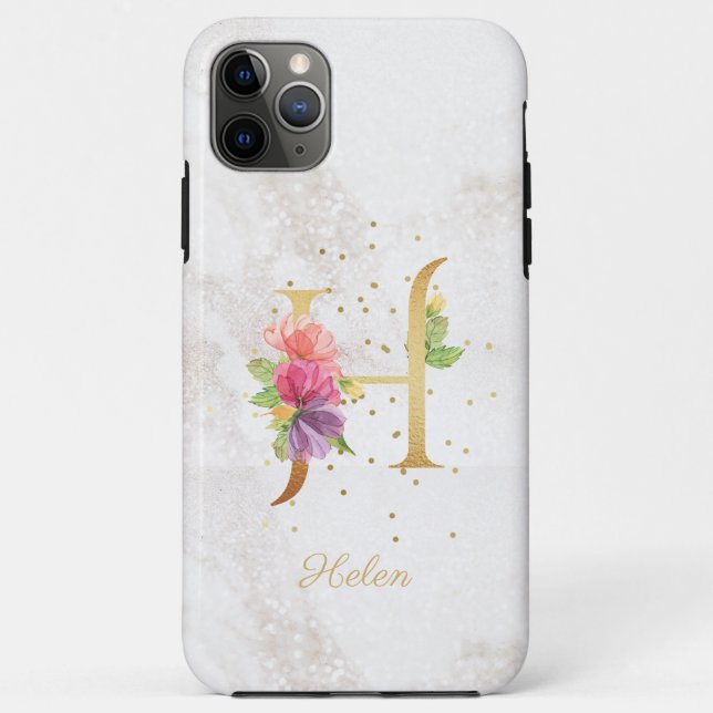 Coques Case-Mate iPhone Nom du monogramme floral Lettre H initiale Personn (Dos)