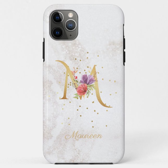 Coques Case-Mate iPhone Nom du monogramme floral Lettre M initiale Personn (Dos)