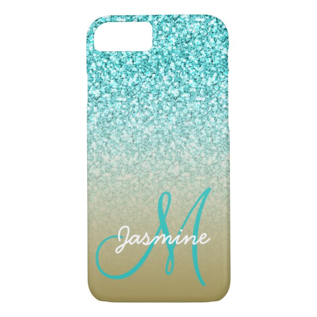 Coques Case-Mate iPhone Nom du monogramme Girl Turquoise Parties scintilla (Dos)