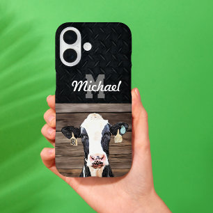 Coque Pour iPhone 16 Nom du monogramme Holstein Cow Dairy Farm Livestoc