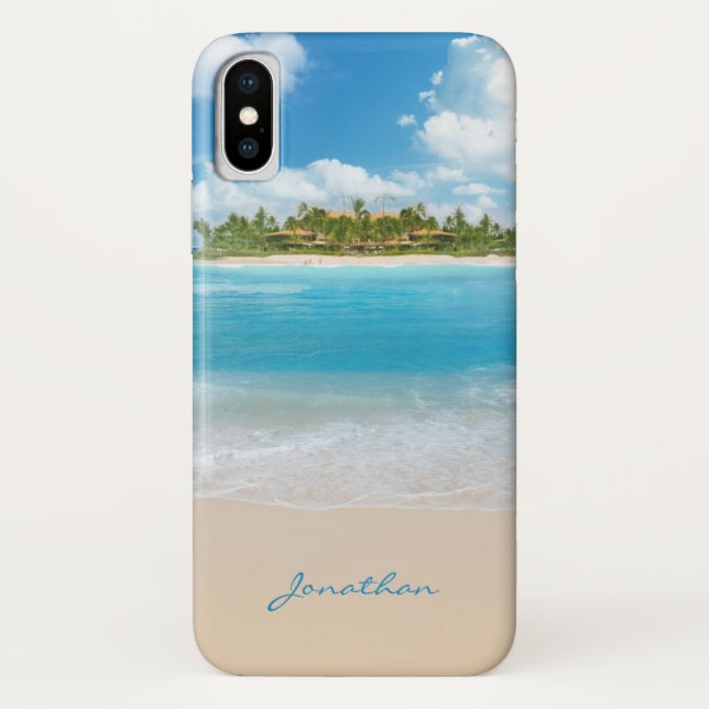 Coques Case-Mate iPhone Nom du monogramme Island Beach Ocean Waves Nuages (Dos)