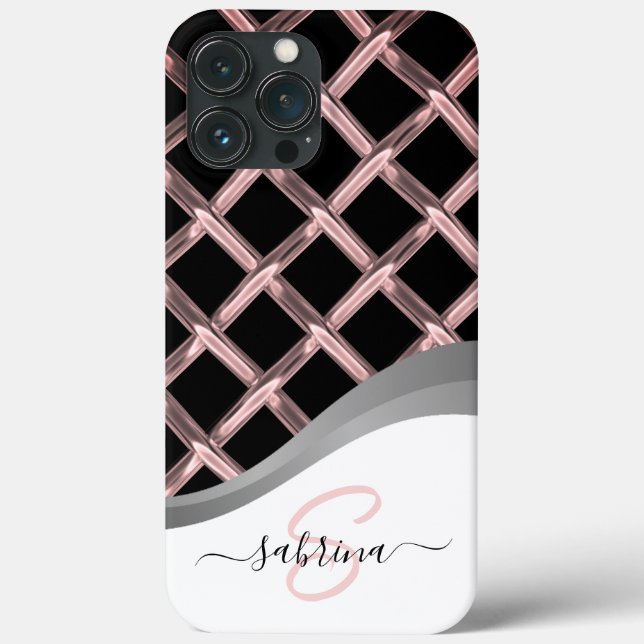 Coques Case-Mate iPhone Nom du monogramme métallique noir et argent élégan (Verso)