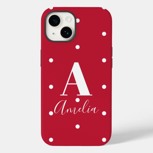 Coques Case-Mate iPhone Nom du monogramme Motif Pois rouge (Verso)