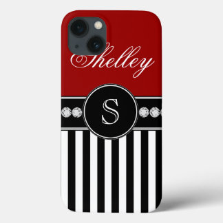 Coque Case-Mate iPhone Nom du monogramme Motif Red Black Stripes