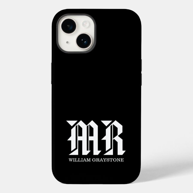 Coques Case-Mate iPhone Nom du monogramme MR Noir et blanc (Verso)