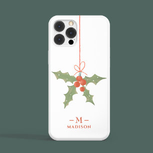 Coque Case-Mate iPhone Nom du monogramme Noël Holly Winter Floral