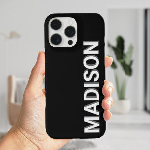 Coque iPhone 16 Pro Max Nom du monogramme noir et blanc moderne