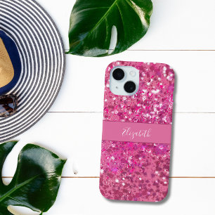 Coque Case-Mate iPhone Nom du monogramme Parties scintillant rose-chaud F