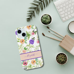 Coque Case-Mate iPhone Nom du monogramme Peach Peach Peach Peach Aquarell