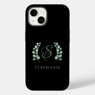 Coque Case-Mate iPhone Nom du monogramme personnalisé Eucalyptus rustique