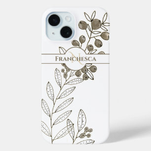 Coque Case-Mate iPhone Nom du monogramme personnalisé Feuilles Kaki Berri