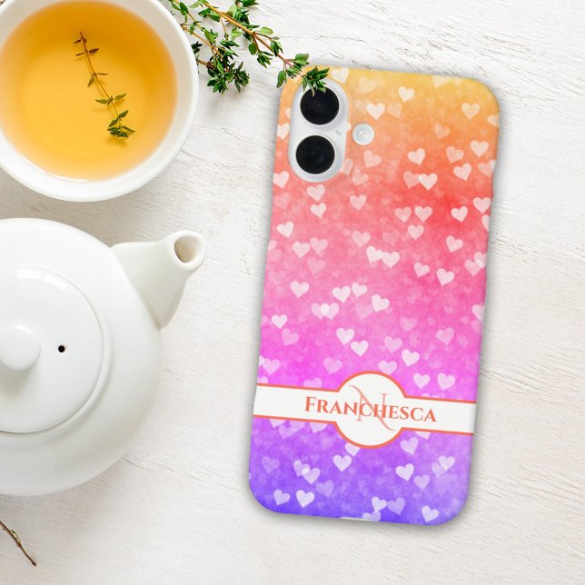 Coques Case-Mate iPhone Nom du monogramme personnalisé Rainbow Heart Bokeh (personalized name and monogram iPhone case)