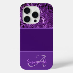Coque Case-Mate iPhone Nom du monogramme personnalisé Séquines violettes