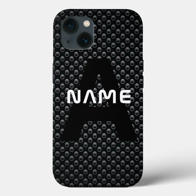 Coques Case-Mate iPhone Nom du monogramme personnalisé Texture noire et bl (Verso)