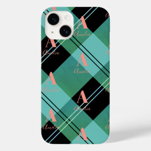 Coque Case-Mate iPhone Nom du monogramme Plaid Green