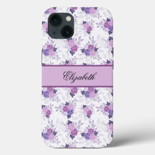 Case-Mate iPhone Case Nom du monogramme Purple rose Floral Élégant