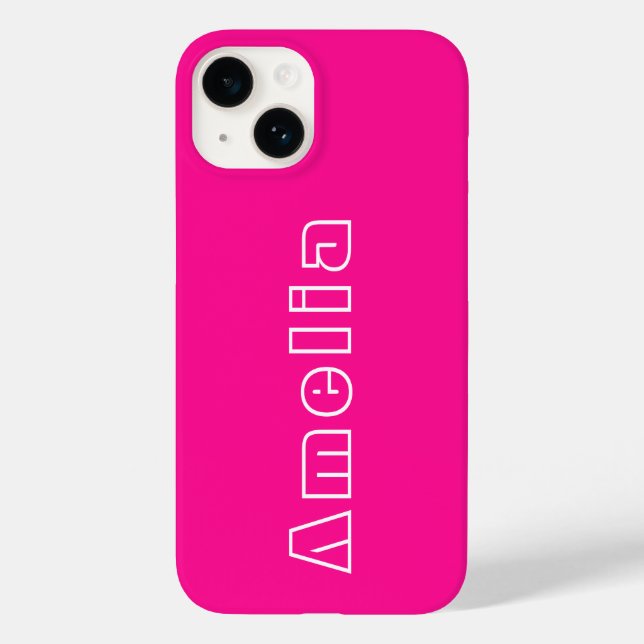 Coques Case-Mate iPhone Nom du monogramme rose chaud personnalisé (Verso)
