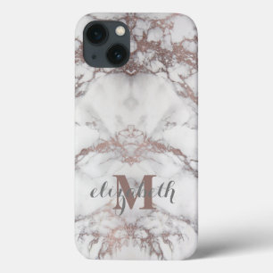 Case-Mate iPhone Case Nom du monogramme Rose initial Or blanc gris marbr
